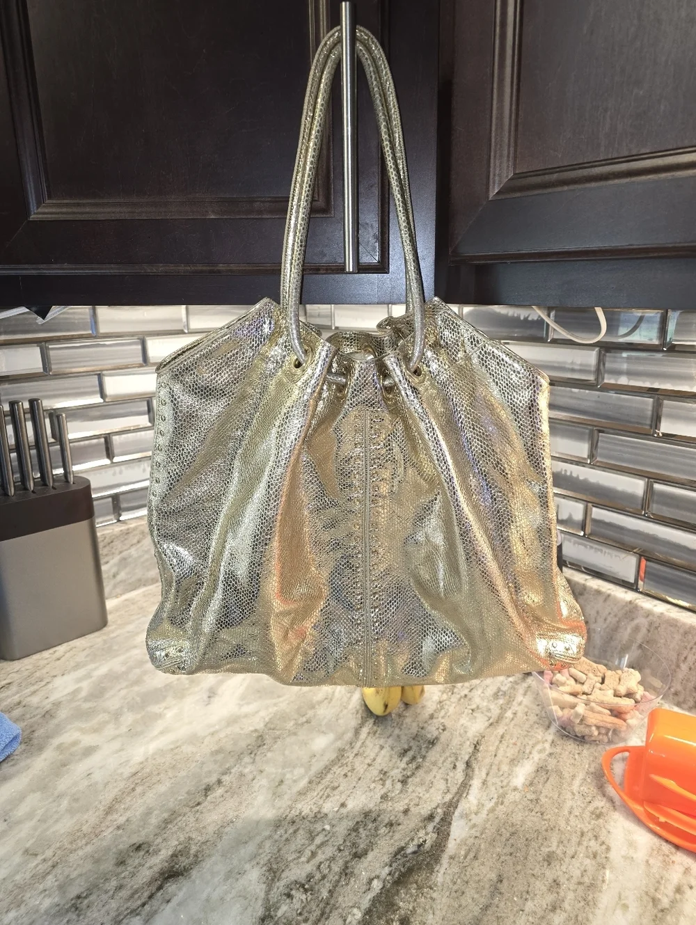 MK Metallic Gold Large Astor Tote Bag